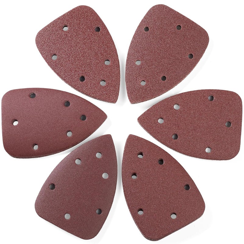 Shawya 36 PCS Mouse Sander Sandpapers 6 Hole Mouse Sand Paper Detail Sander Sanding Disc Mouse Sander Pads Hook and Loop Triangle Sandpaper (60/80/100/120/180/240) -6 PCS for Each Grit - Image 1